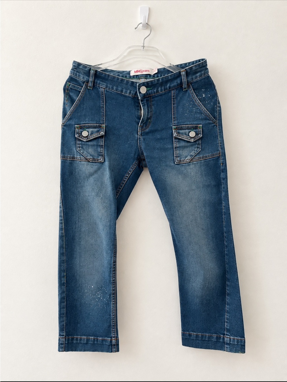 MNG Jeans Women’s Size 4 Distressed Cargo Capri Jeans Adjustable Belt